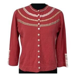 Odille Anthropologie Size Medium Coral Ribbon Trim Cardigan Sweater